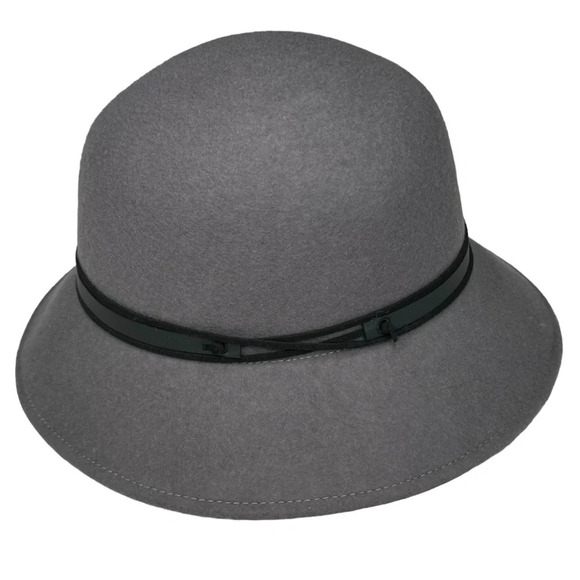 Designer Nine West Trench-style hat wool felt hat with faux leather fall  staple - Picture 3 of 13